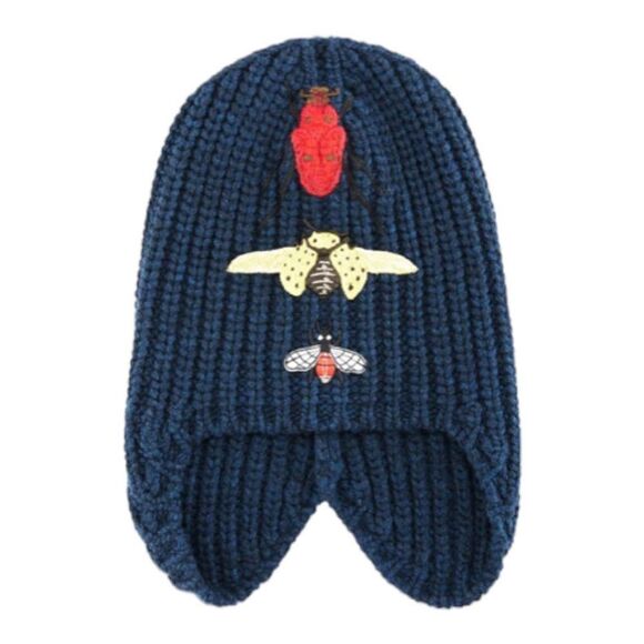 Gucci Cusco Knit Hat Beanie Bug Appliqués Size M New - Picture 1 of 4